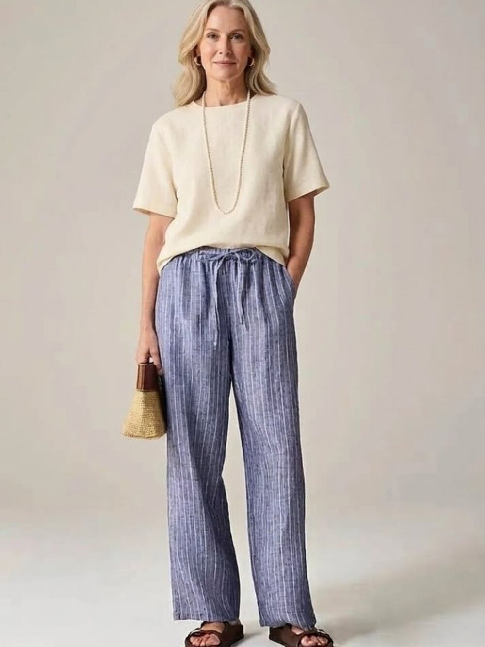 J. Crew 100% Linen New Soleil Pant in Striped Linen